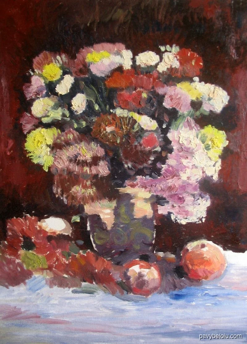 chrysanthemums with apples
