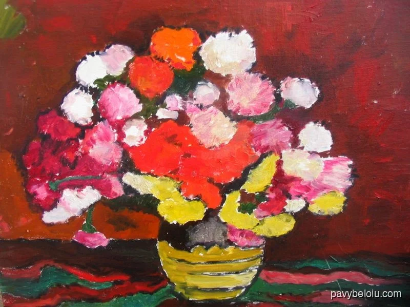 carnations with yellow vase